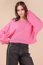 NT11982-Oversized Waffle Solid Knit Causal Top