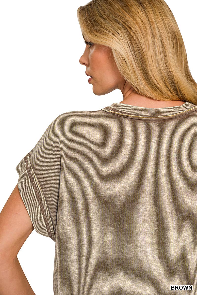 Ribbed Acid Washed Rayon Top