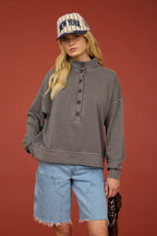 MOCK NECK HENLEY LONG SLEEVE KNIT TOP