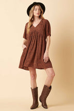MINI ANIMAL PRINT DOLMAN SLEEVE BABYDOLL DRESS