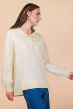 NT12365-Half Button Down Oversized Contrast Knit Top