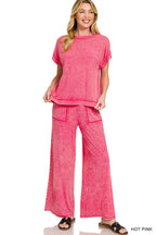 Ribbed Acid Wash Rayon Top & Pants