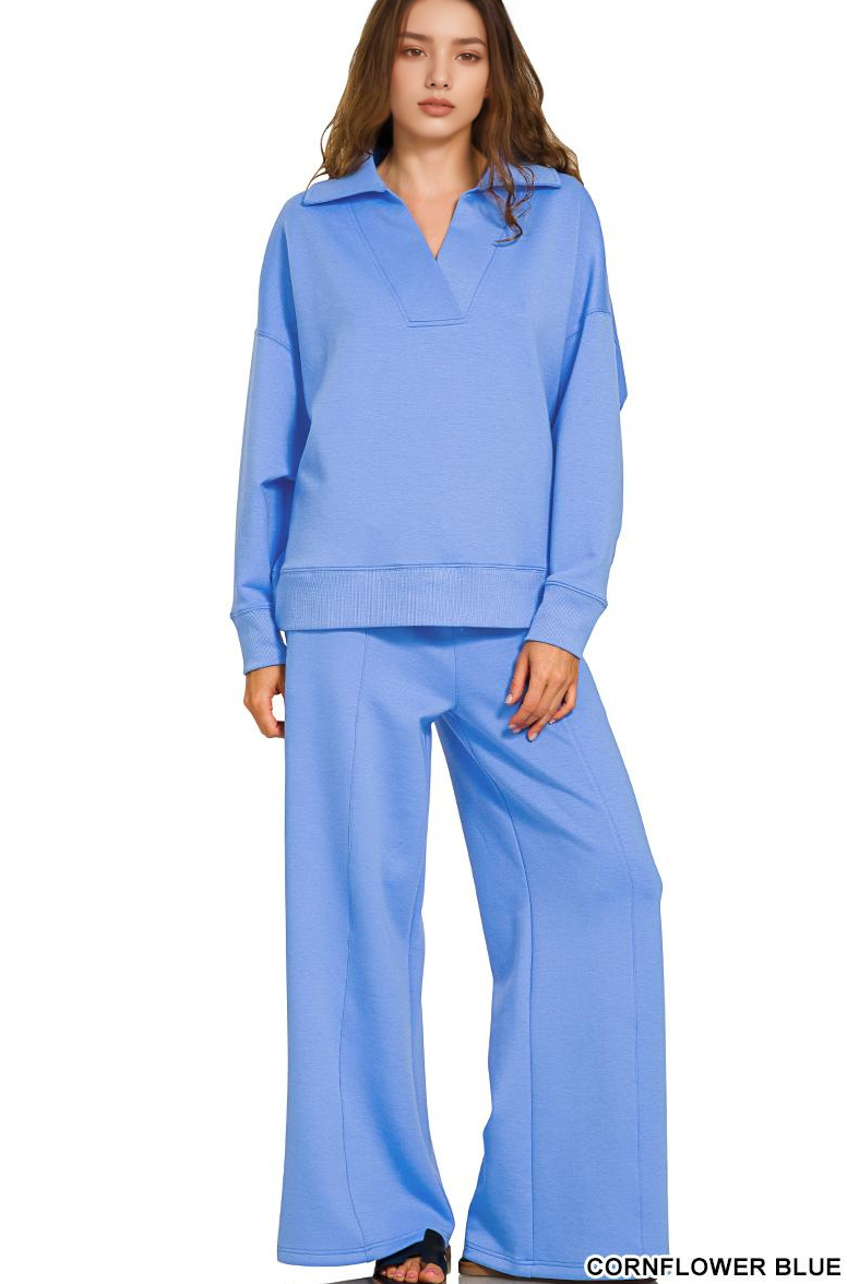 .0909 Scuba Collared Pullover & Pants 2PC Set SI-28755