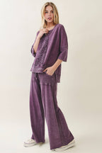 Mineral Wash Side Knit detail wide leg pants HE5878P