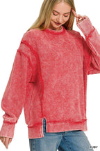 Acid Washed Double Ribbed Exposed-seam Pullover