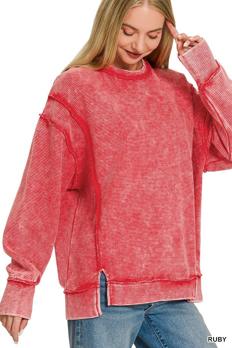 Acid Washed Double Ribbed Exposed-seam Pullover