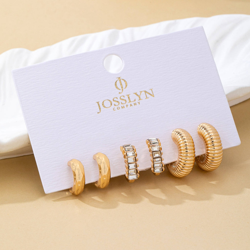 Rhinestone Textured Hoop Earring Set | 80E62138