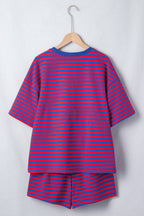 66Plus Striped Short Sleeve Top and Shorts Lounge Set (S-4X)