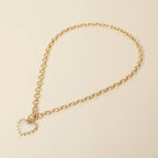 Bead Mother of Pearl Heart Charm Toggle Chain Necklace