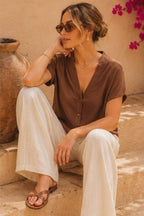 Textured Gauze Button-Front Blouse