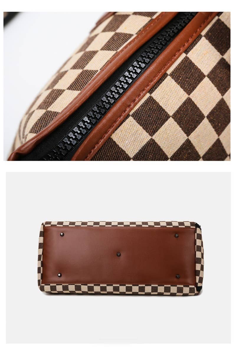 Checkered Canvas Weekender Duffle Bag
