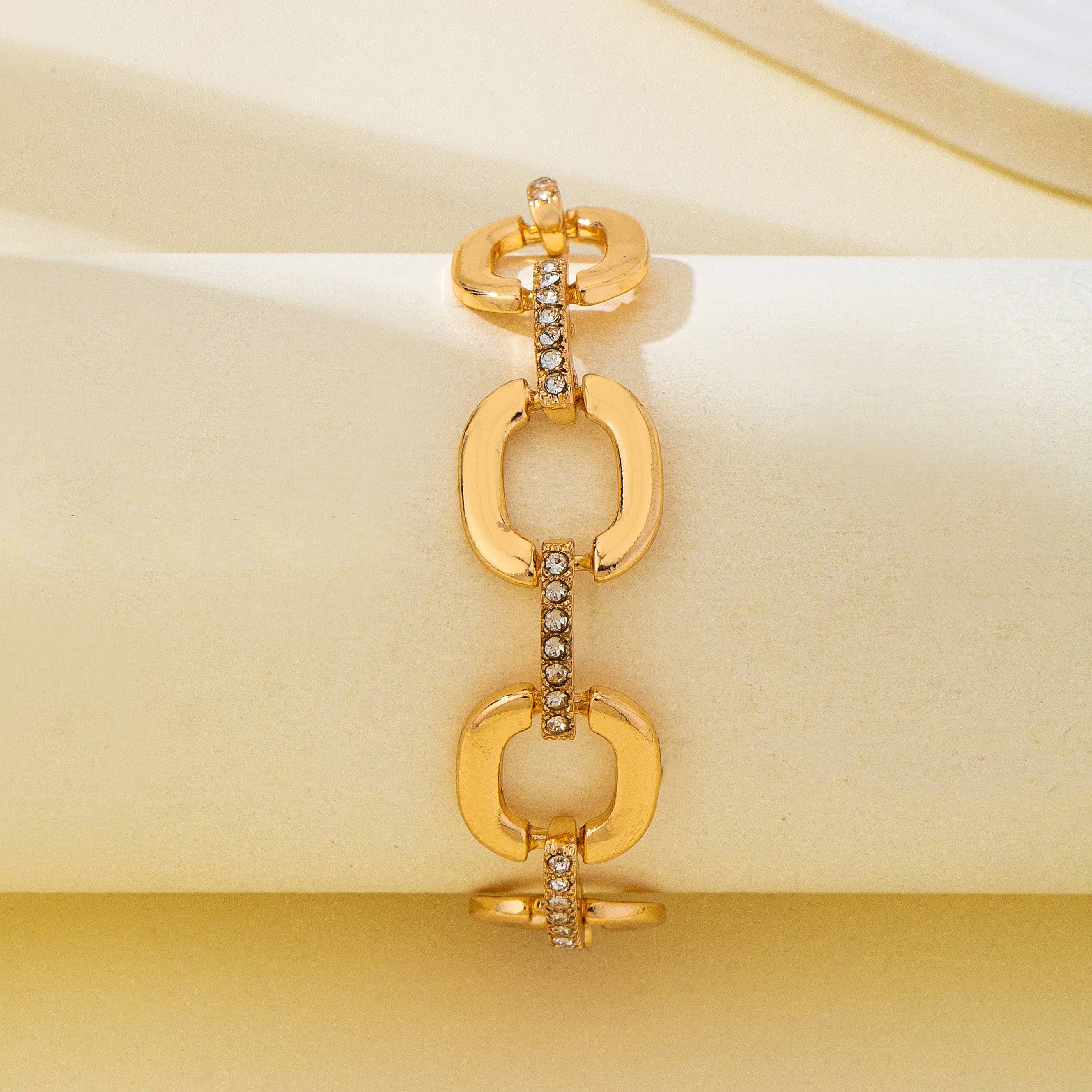 Crystal Glass Pave Bar Link Chain Toggle Bracelet | 80B1890