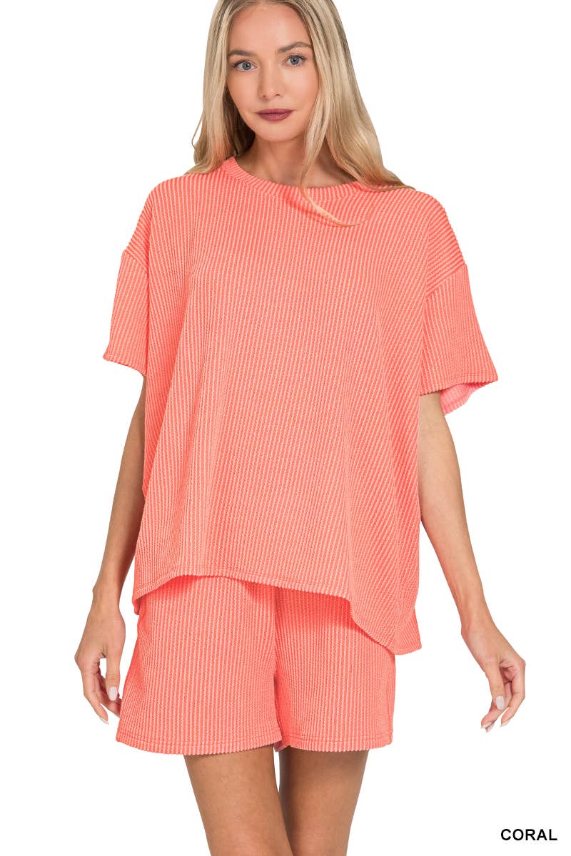 `.SI-26647 Corded Rib Short Sleeve Tee & Short Pants 2PC Set