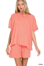 `.SI-26647 Corded Rib Short Sleeve Tee & Short Pants 2PC Set