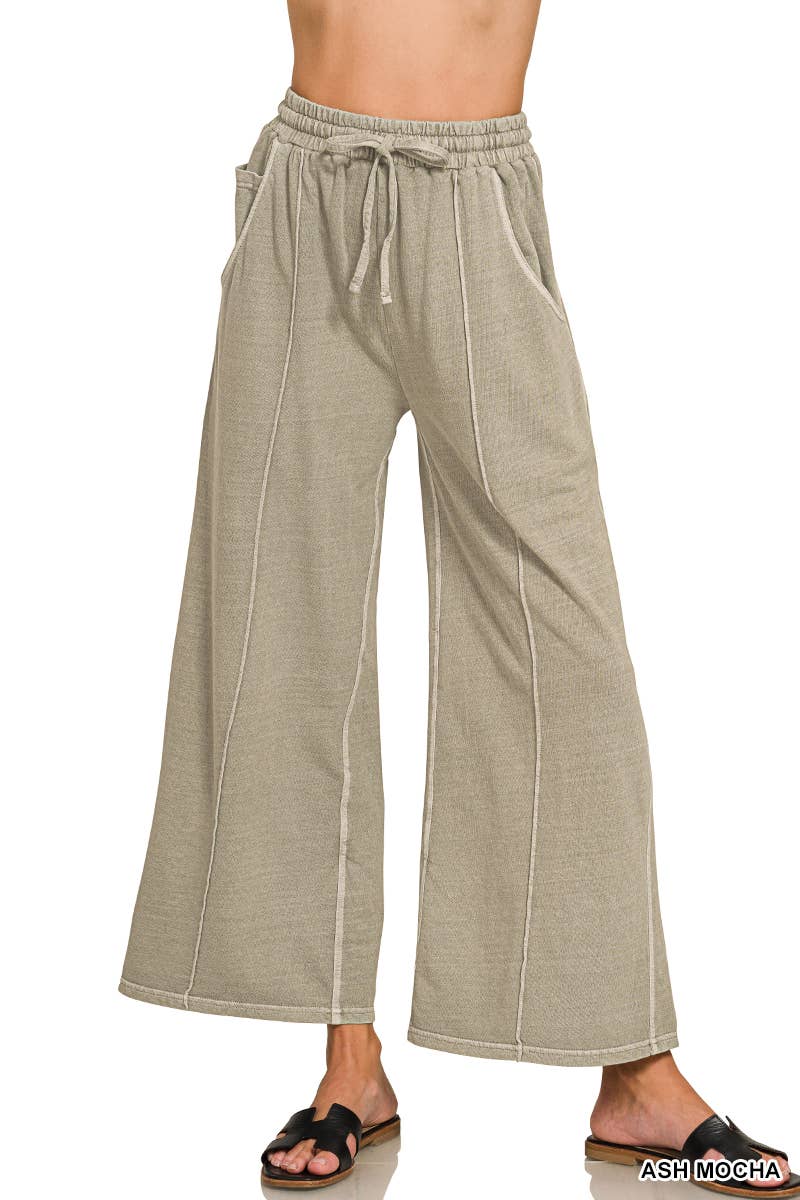 French Terry Wide Leg Pigment Dye & Enzyme Wash Pants