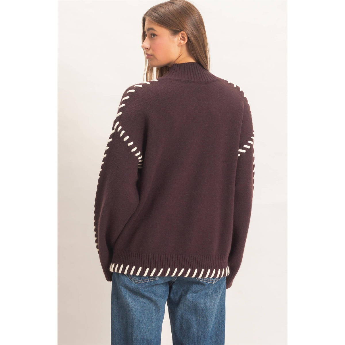 Blanket Stitch High Neck Sweater
