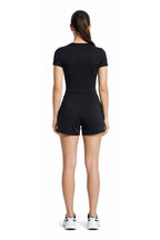 Yoga crop white piping top w/running shorts activewear set