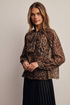 Animal Print Tie Neck Chiffon Blouse FT0074