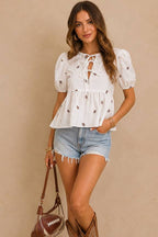 Football Print Tie-Front Babydoll Top