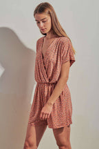 HR3016-ABTRACT PRINT ELASTICIZED SURPLICE ROMPER