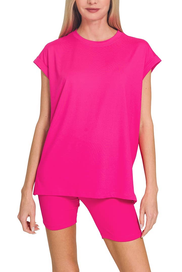 Brushed Dty Microfiber Top And Biker Shorts