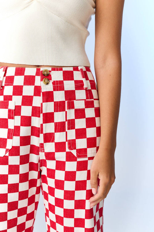 Berry Checkered Jeans