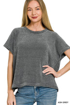 Chenille Waffle Cap Sleeve Sweater