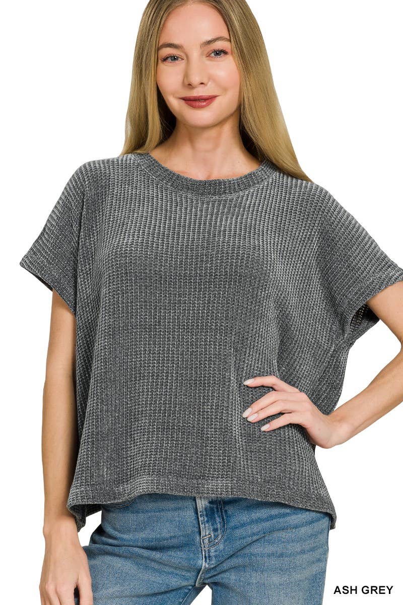 Chenille Waffle Cap Sleeve Sweater
