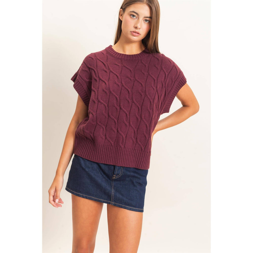 Cable Knit Cap Sleeve Sweater