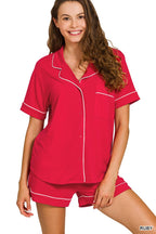 Button Down Shirts & Shorts Pajama Set Zenana