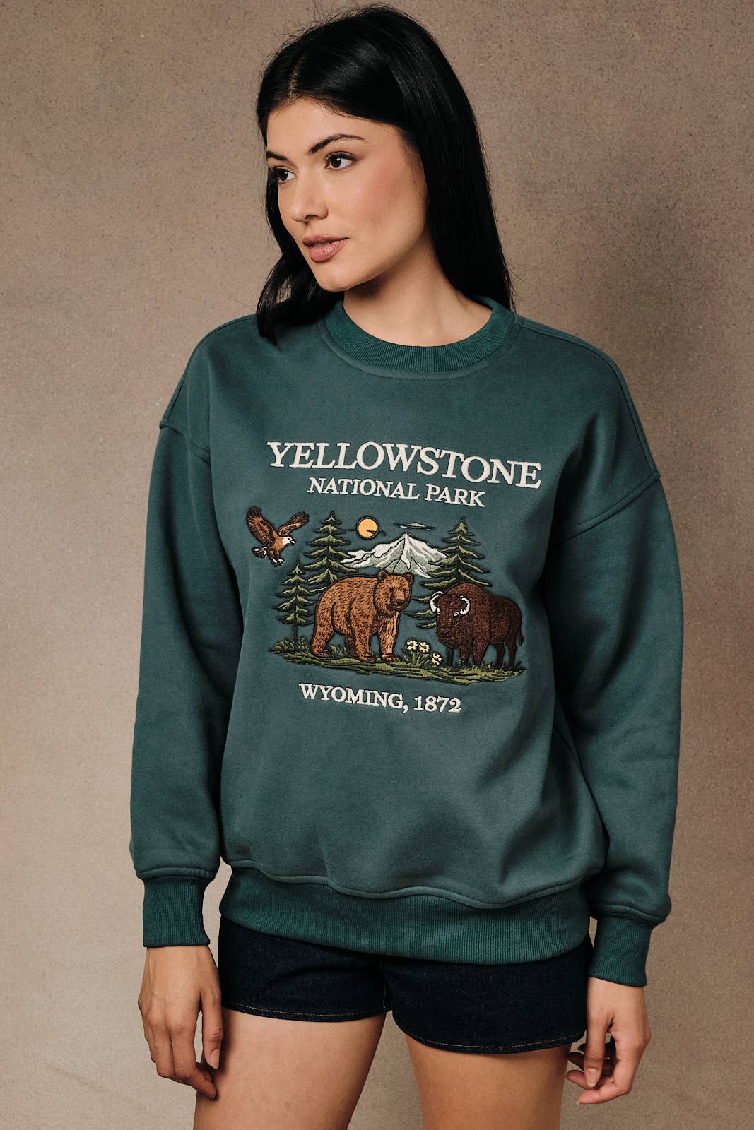Yellowstone National Park Embroidered Crewneck Sweatshirt
