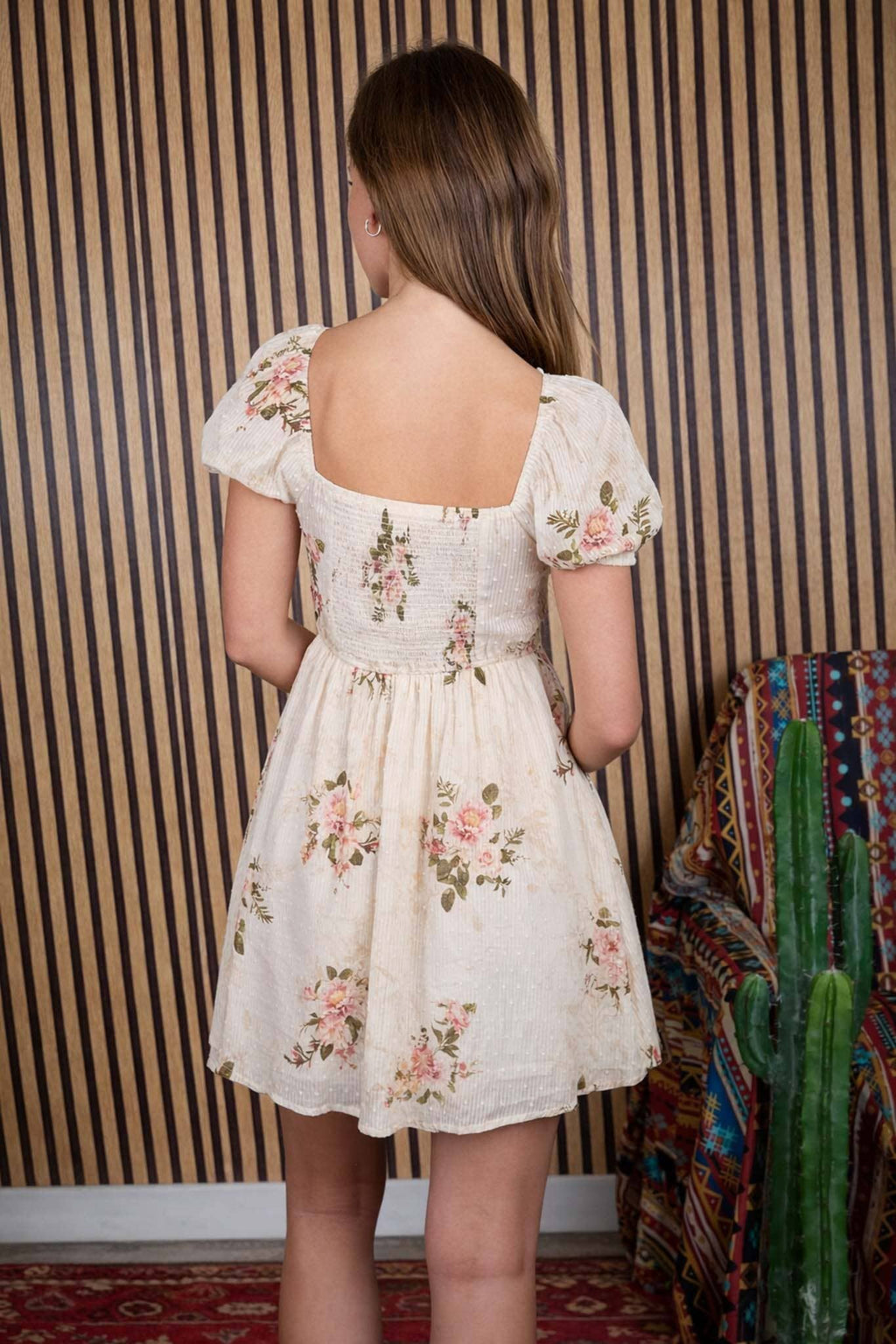 FLORAL STRIPE CLIP DOT SWEETHEART CORSET MINI DRESS