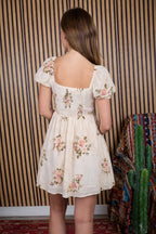 FLORAL STRIPE CLIP DOT SWEETHEART CORSET MINI DRESS