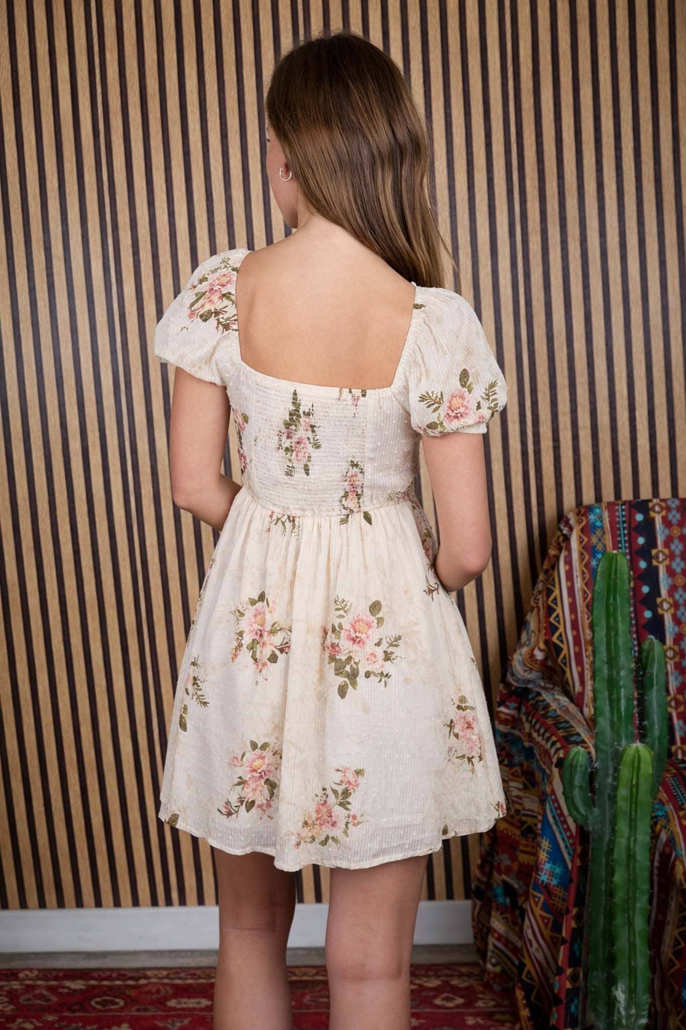 FLORAL STRIPE CLIP DOT SWEETHEART CORSET MINI DRESS