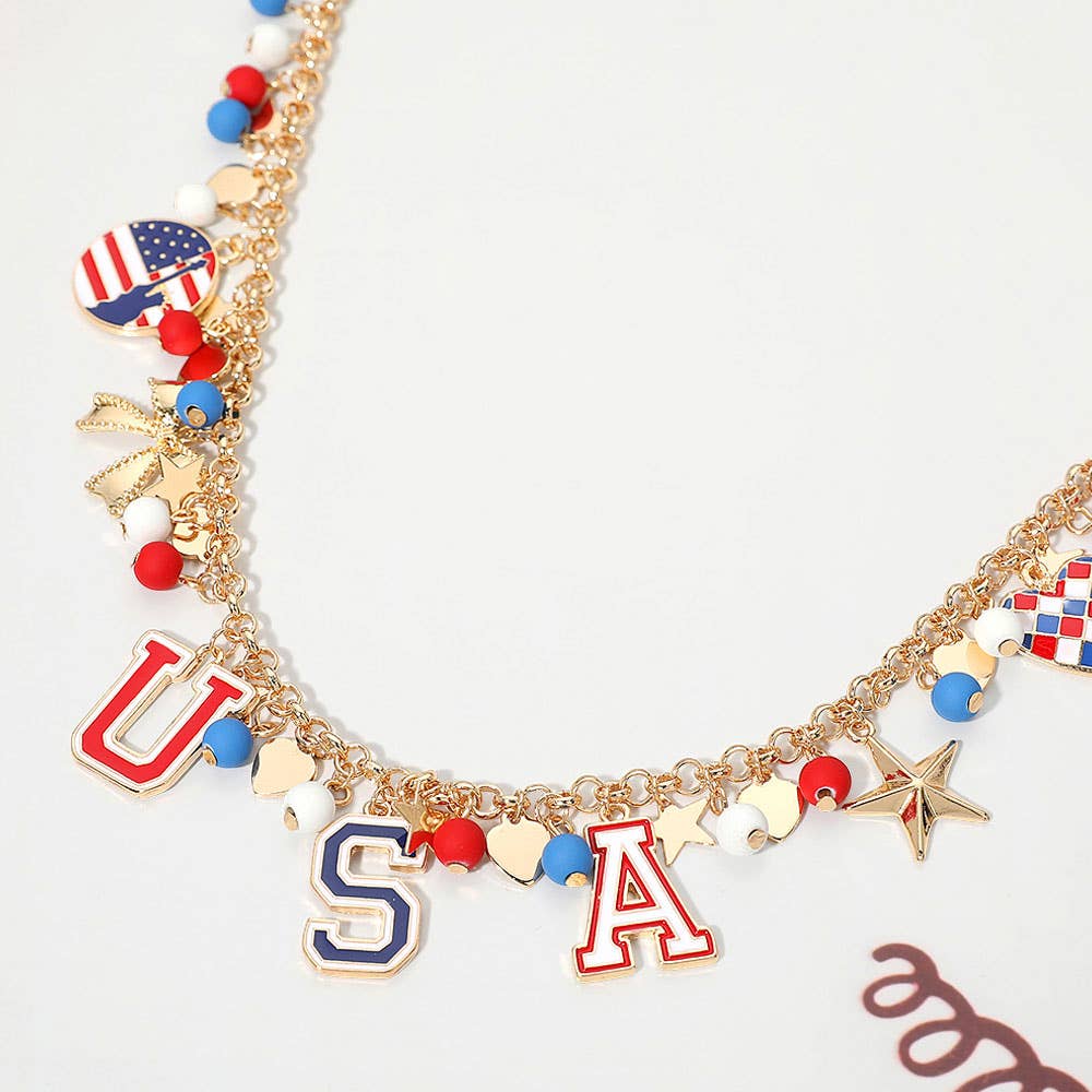 American USA Flag Star Necklace