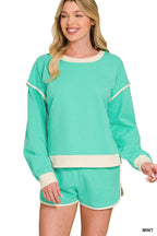 0501 French Terry Contrast Binding Pullover & Shorts Set SI-29799