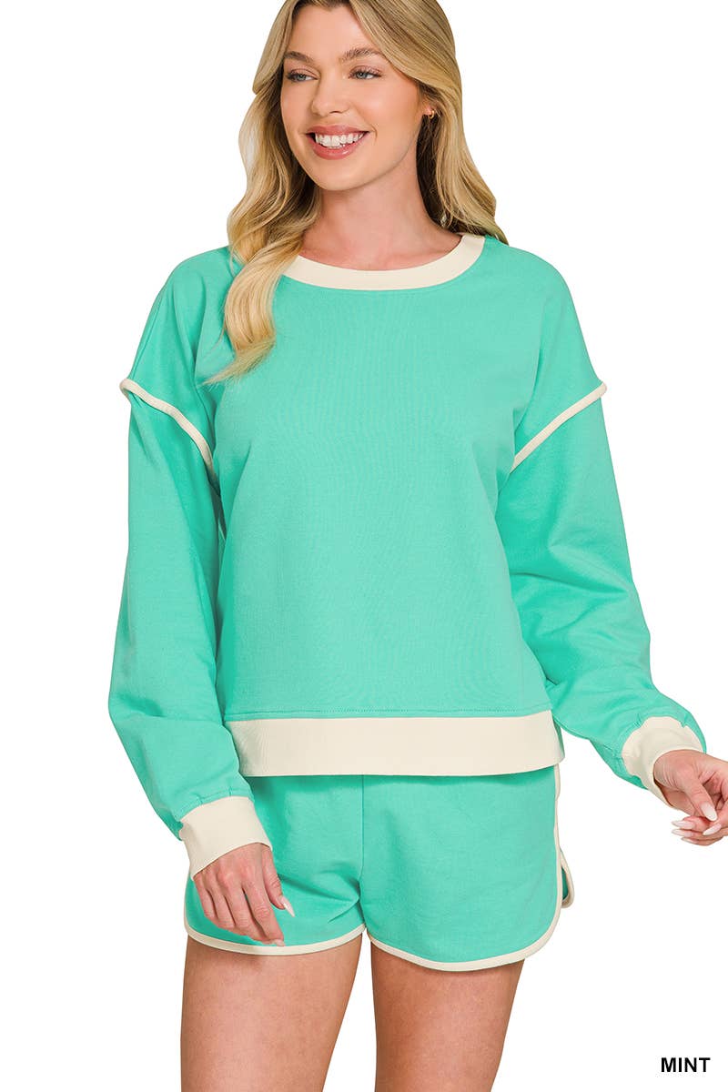 0501 French Terry Contrast Binding Pullover & Shorts Set SI-29799
