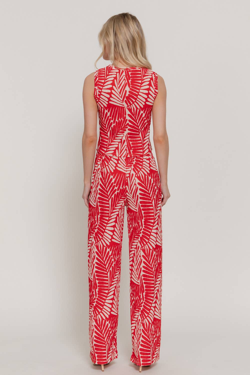 Sleeveless Top & Wide Print Knit Pants Set