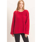 Ribbed Knit Patch Pocket Sweater