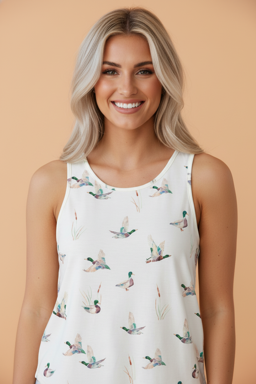 PRETTY BASH Western Mallard Round Neck Tank Top