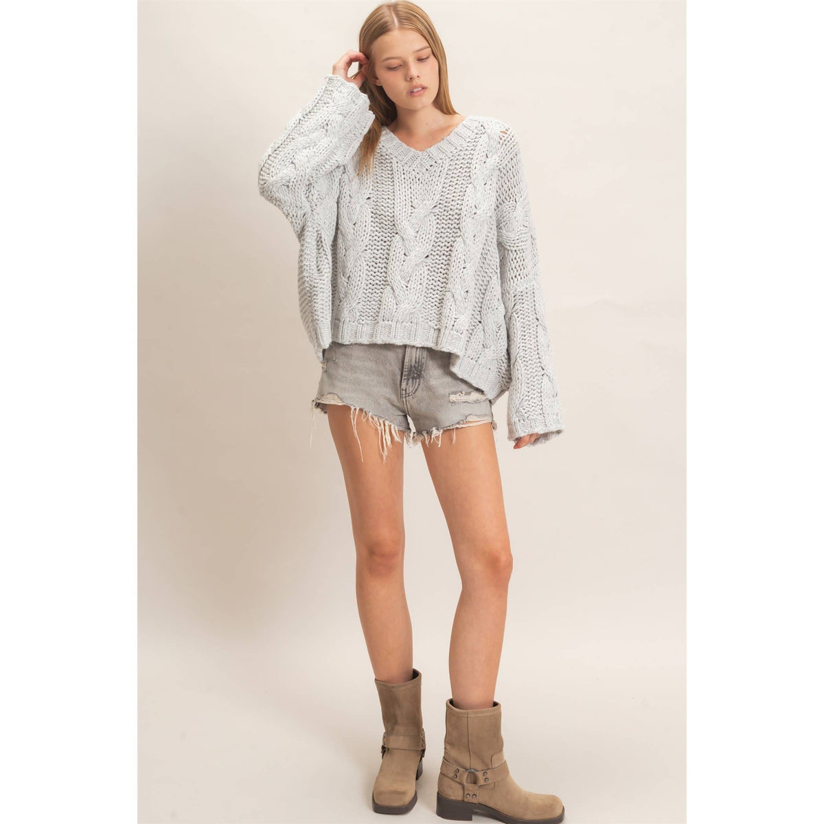 Cable Knit V-Neck Sweater