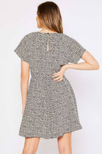 ANIMAL PRINT FLARE SLEEVES SMOCKED WAIST