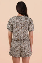 NT12066SET-Leopard Printed Woven Top & Shorts Set