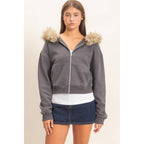 Detachable Fur Zip Up Hoodie