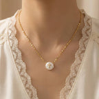Cross On Pearl Pendant Chain Necklace