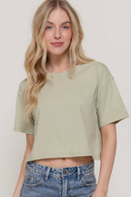 Short Sleeve Crew Neck Oversize Crop Cotton Knit Tee
