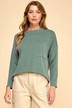Solid Ribbed Top With Pockets