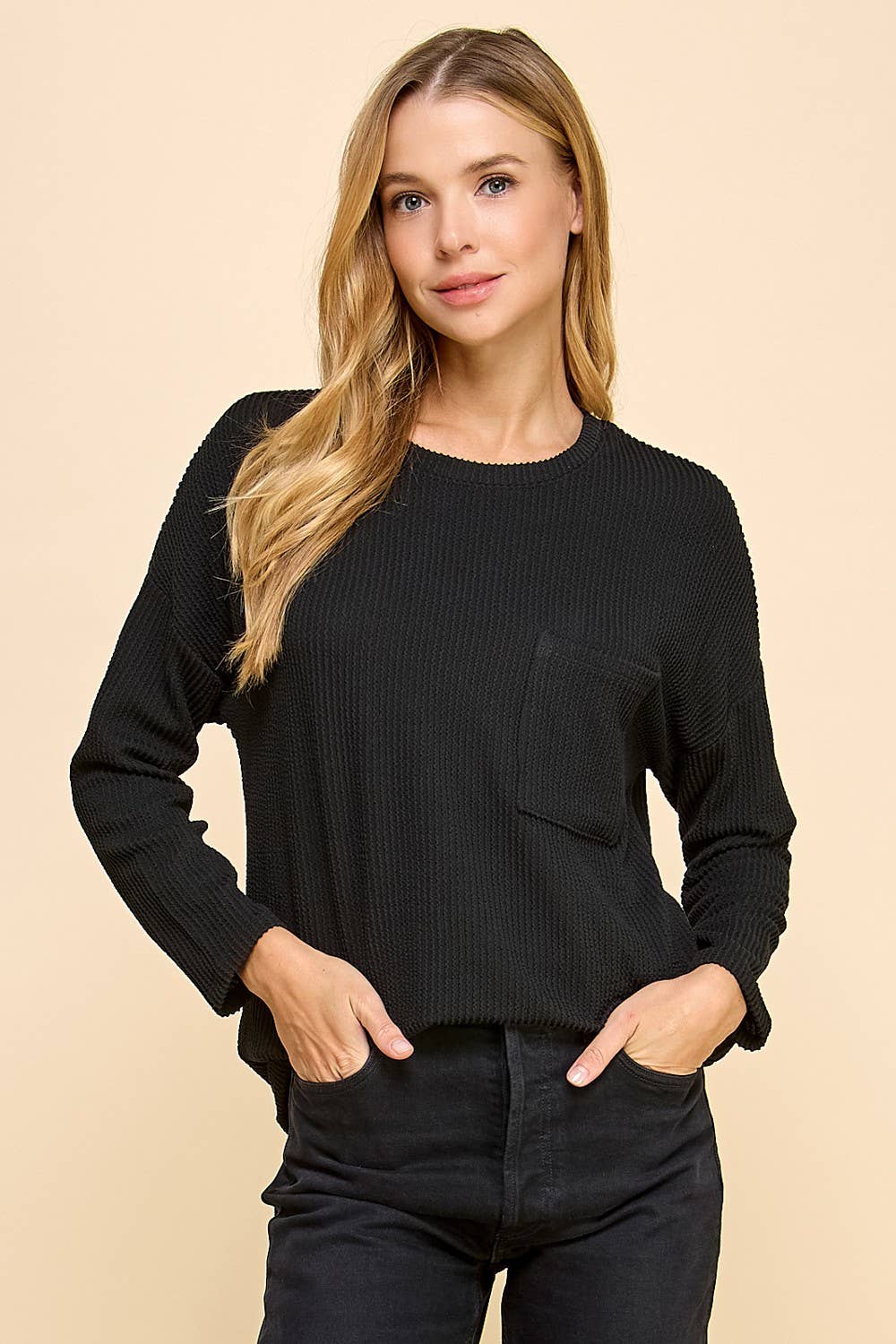 Solid Ribbed Top With Pockets