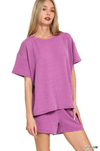 `.SI-26647 Corded Rib Short Sleeve Tee & Short Pants 2PC Set