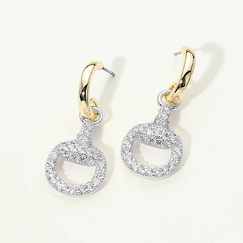 14K Gold Plated CZ Pave Snake Circle Dangle Hoop Earrings